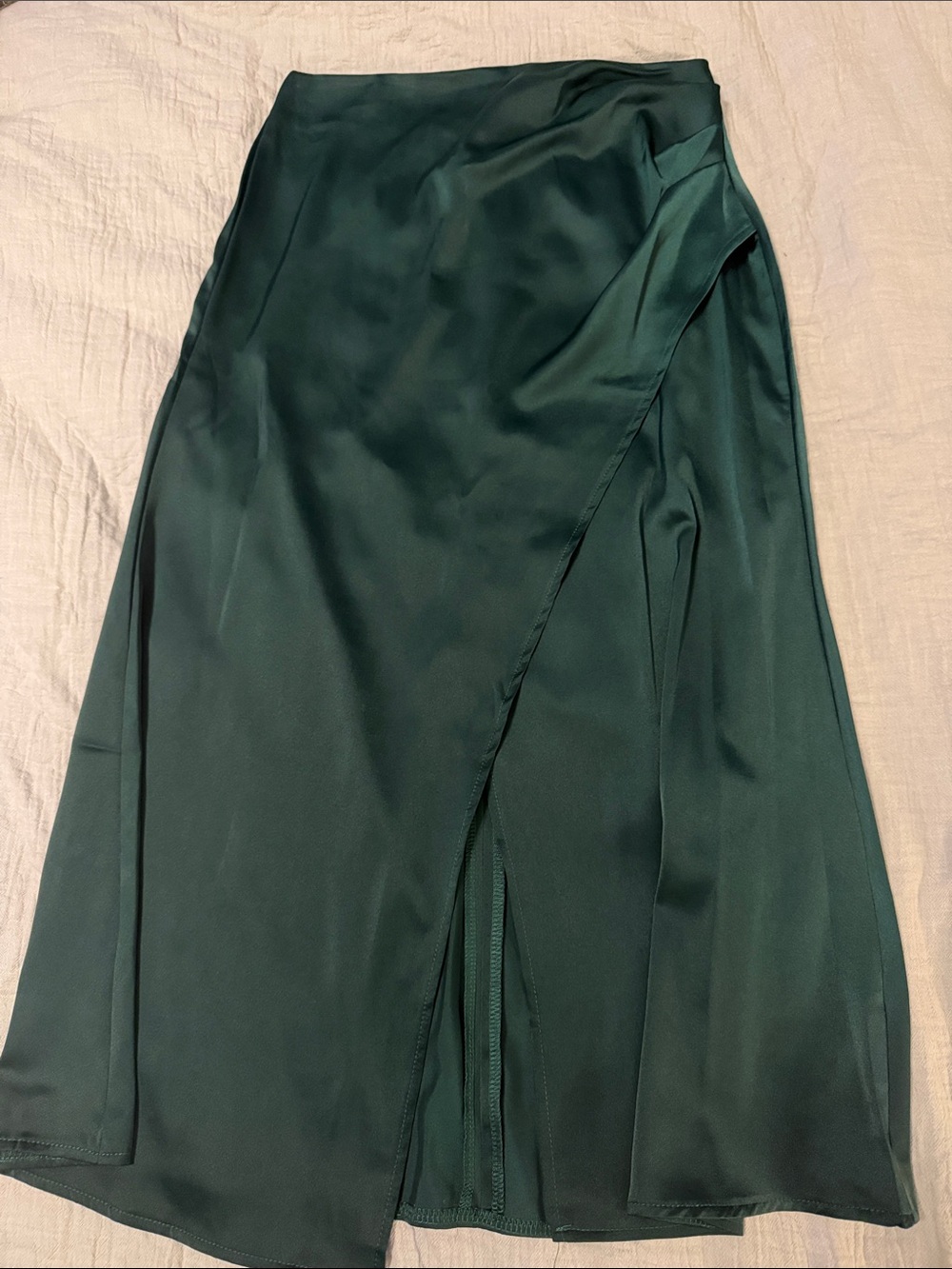 Women’s Emerald Green Satin Wrap Skirt